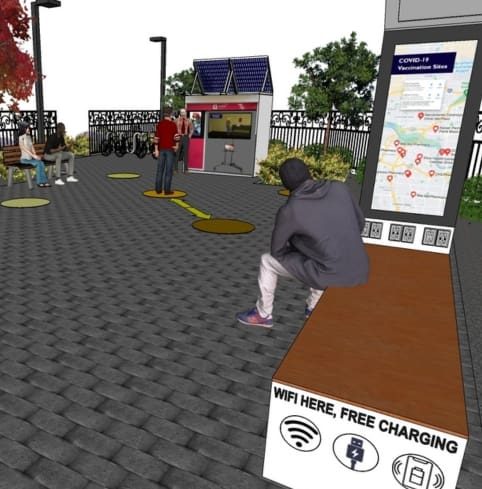 Kiosk, VR job training, free WiFi, and charging area